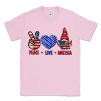 Bubblegum Pink Peace love America with gnome 4th of july Classic Tee - HowdyJamesFarm