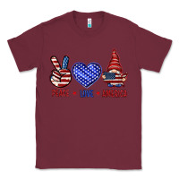 Burgundy Peace love America with gnome 4th of july Classic Tee - HowdyJamesFarm