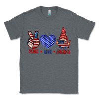Charcoal Heather Peace love America with gnome 4th of july Classic Tee - HowdyJamesFarm