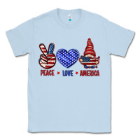 Dusty Blue Peace love America with gnome 4th of july Classic Tee - HowdyJamesFarm