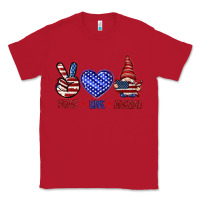 Red Peace love America with gnome 4th of july Classic Tee - HowdyJamesFarm
