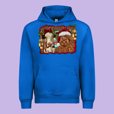 Christmas Heifer And Highland Cow With Serape Background Urban Hoodie Designed By Ranaportraitstore