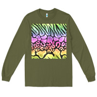 Army Green neon rainbow safari seamless pattern Long Sleeve Tee - BundleAndBundleShop