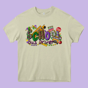 School Bus Driver Mardi Gras Heavy Core Tee Designed By Cowgirlartshop