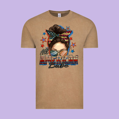 American Babe Messy Bun Vintage Tee Designed By Fadigitalartstudio