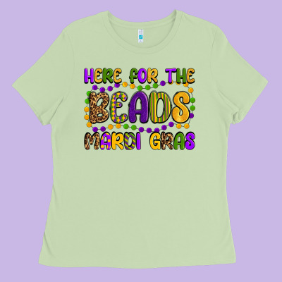 Here For The Beads Mardi Gras Ladies Tee Designed By Oliviacreatesart