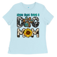 Baby Blue kinda busy being a dog mom Ladies Tee - OliviaCreatesArt