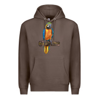 Coffee blue throated macaw Premium Hoodie - LillyAllenDesigns