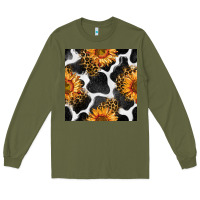 Army Green cowhide leopard sunflower seamless pattern Long Sleeve Tee - BundleAndBundleShop