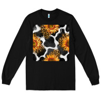 Black cowhide leopard sunflower seamless pattern Long Sleeve Tee - BundleAndBundleShop