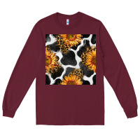 Burgundy cowhide leopard sunflower seamless pattern Long Sleeve Tee - BundleAndBundleShop