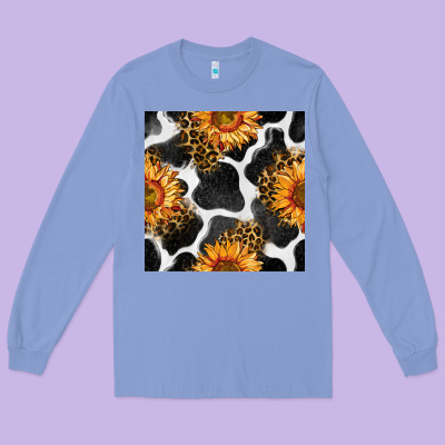 Cowhide Leopard Sunflower Seamless Pattern Long Sleeve Tee Designed By Bundleandbundleshop