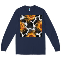 Navy cowhide leopard sunflower seamless pattern Long Sleeve Tee - BundleAndBundleShop