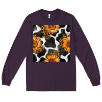 Plum cowhide leopard sunflower seamless pattern Long Sleeve Tee - BundleAndBundleShop