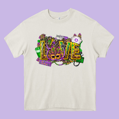 Mardi Gras Love Nurse Heavy Core Tee Designed By Cowgirlartshop