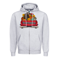 Heather Grey thanksgiving truck turkey pumpkin Zipper Hoodie - AdoDesignShop
