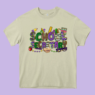 School Secretary Mardi Gras Heavy Core Tee Designed By Cowgirlartshop