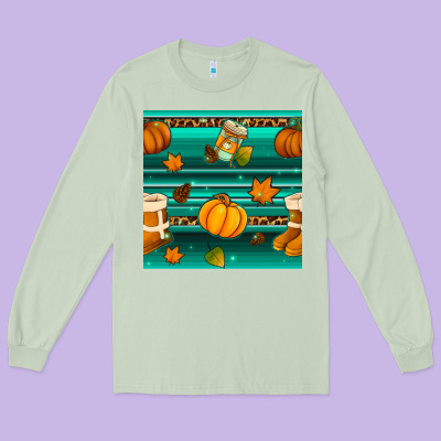 Autumn Seamless Pattern Long Sleeve Tee Designed By Bundleandbundleshop