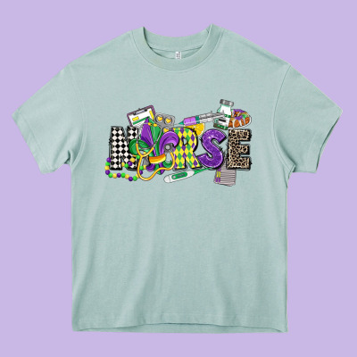 Nurse Mardi Gras Heavy Core Tee Designed By Cowgirlartshop
