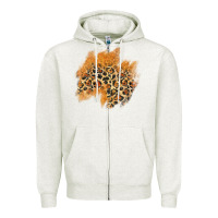 Oatmeal Heather leopard glitter patch Zipper Hoodie - AdoDesignShop