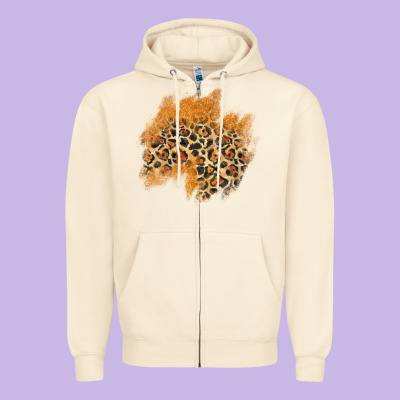 Leopard Glitter Patch Zipper Hoodie Designed By Adodesignshop