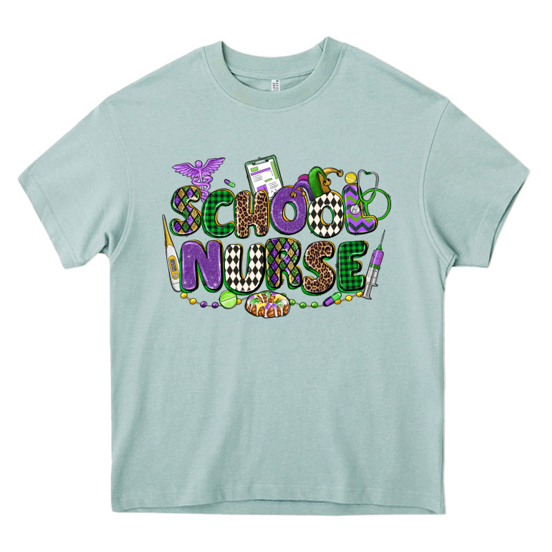 School Nurse Mardi Gras Heavy Core Tee by CowGirlArtShop | Teevron