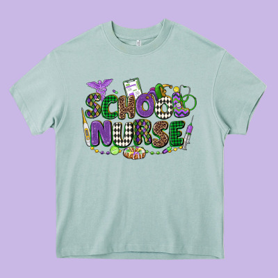School Nurse Mardi Gras Heavy Core Tee Designed By Cowgirlartshop
