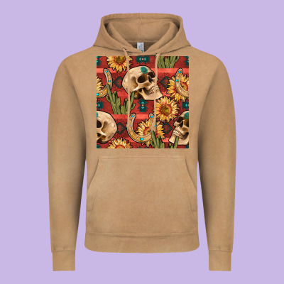 Western Skull Aztec Seamless Pattern Vintage Hoodie Designed By Bundleandbundleshop