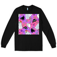 Black cute ghost halloween seamless pattern Long Sleeve Tee - BundleAndBundleShop