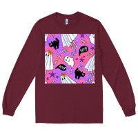 Burgundy cute ghost halloween seamless pattern Long Sleeve Tee - BundleAndBundleShop