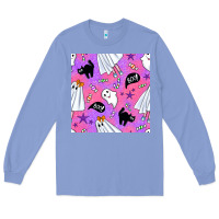 Colony Blue cute ghost halloween seamless pattern Long Sleeve Tee - BundleAndBundleShop