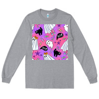 Heather Grey cute ghost halloween seamless pattern Long Sleeve Tee - BundleAndBundleShop