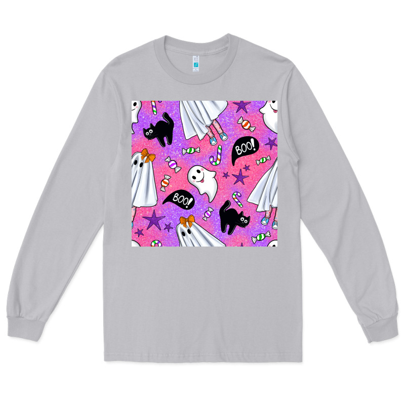 Cute Ghost Halloween Seamless Pattern Long Sleeve Tee by BundleAndBundleShop | Teevron