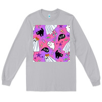 Moon Dust cute ghost halloween seamless pattern Long Sleeve Tee - BundleAndBundleShop