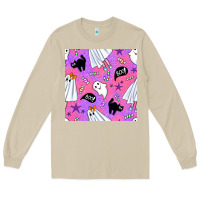 Mushroom cute ghost halloween seamless pattern Long Sleeve Tee - BundleAndBundleShop