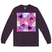 Plum cute ghost halloween seamless pattern Long Sleeve Tee - BundleAndBundleShop