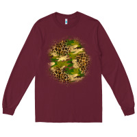 Burgundy camouflage and leopard patch Long Sleeve Tee - BundleAndBundleShop