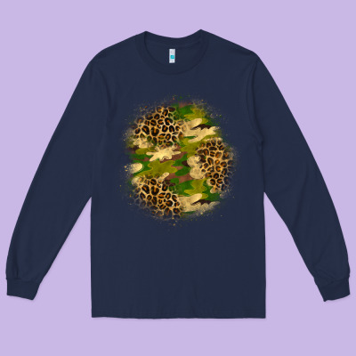Camouflage And Leopard Patch Long Sleeve Tee Designed By Bundleandbundleshop