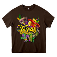 Chocolate Brown texas map mardi gras Heavy Core Tee - CowGirlArtShop