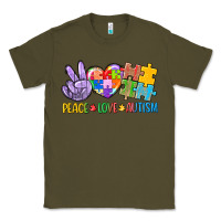 Army Green Peace love Autism Classic Tee - CowGirlArtShop