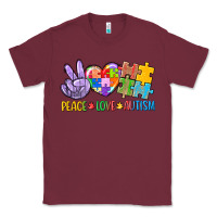 Burgundy Peace love Autism Classic Tee - CowGirlArtShop
