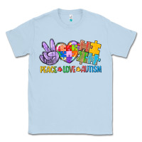 Dusty Blue Peace love Autism Classic Tee - CowGirlArtShop