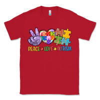 Red Peace love Autism Classic Tee - CowGirlArtShop