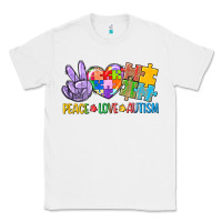 White Peace love Autism Classic Tee - CowGirlArtShop