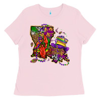 Bubblegum Pink mardi gras louisiana map Ladies Tee - OliviaCreatesArt