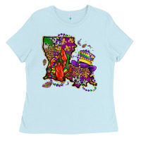 Baby Blue mardi gras louisiana map Ladies Tee - OliviaCreatesArt