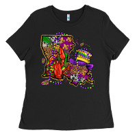 Black mardi gras louisiana map Ladies Tee - OliviaCreatesArt