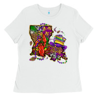 White mardi gras louisiana map Ladies Tee - OliviaCreatesArt