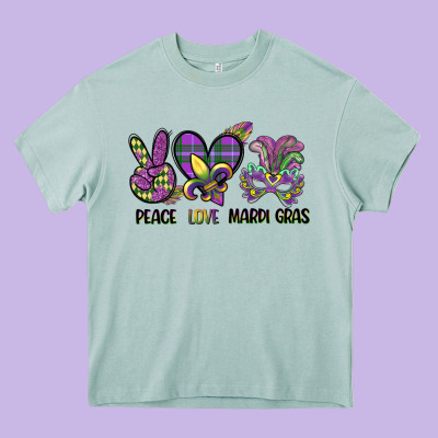 Peace Love Mardi Gras Heavy Core Tee Designed By Cowgirlartshop
