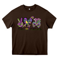 Chocolate Brown peace love mardi gras Heavy Core Tee - CowGirlArtShop